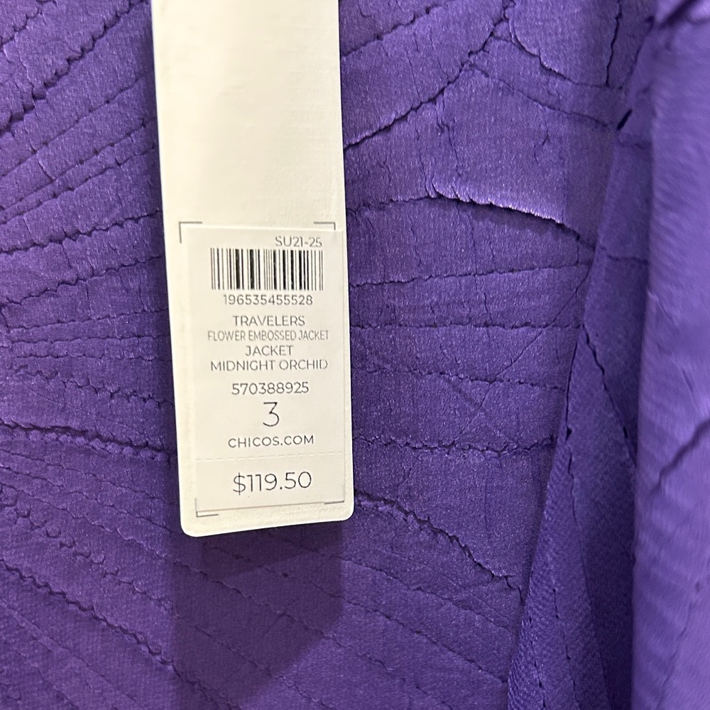Chico's Travelers Midnight Orchid Flower Embossed Jacket Size 3 (XL) NWT - Picture 2 of 9